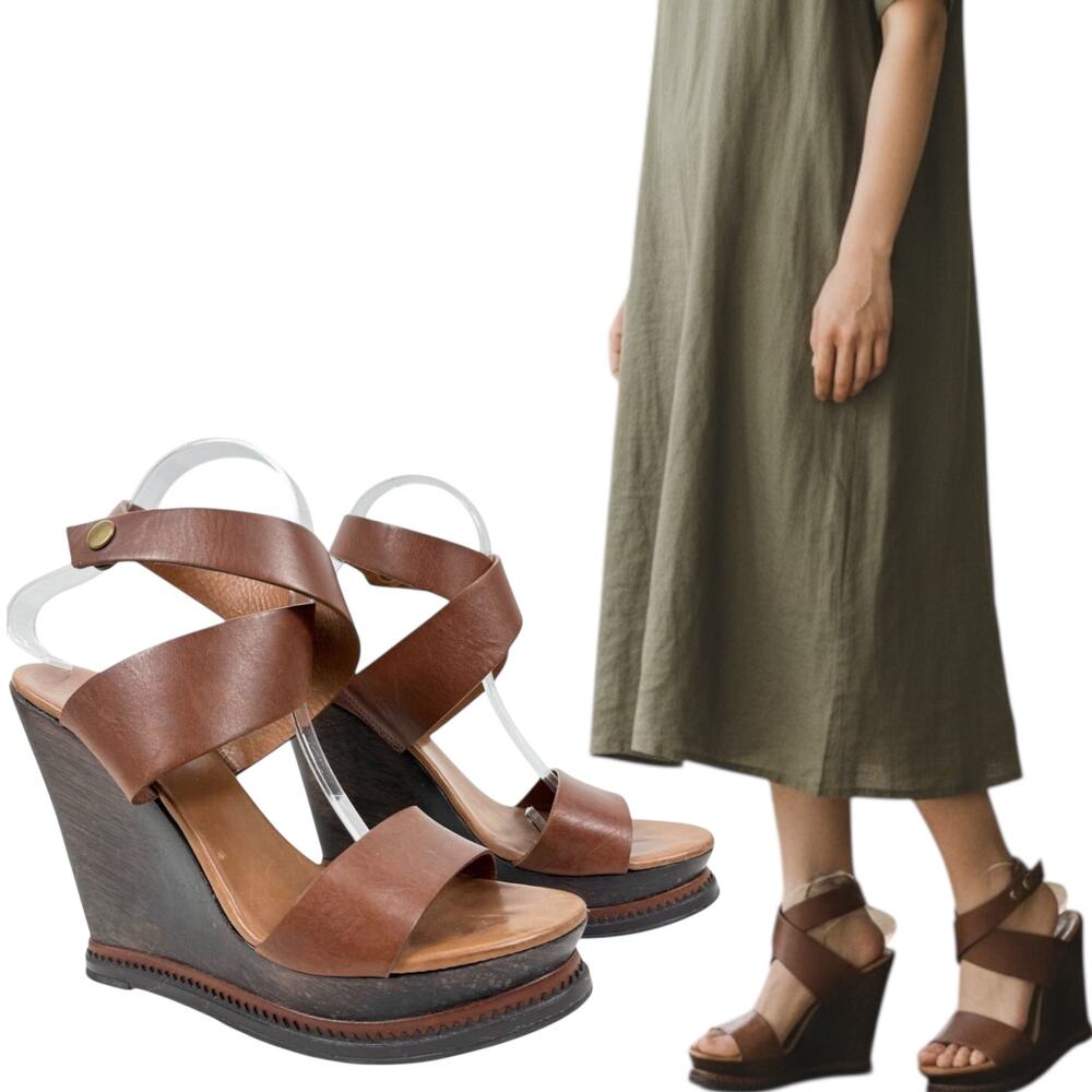 Diane Von Furstenberg Omni Ankle Wrap Platform Wedge Sandals Brown Size 9.5